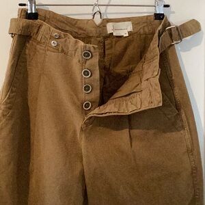 Anthropology mustard pleated baggy chino pants.  28p, button fly.